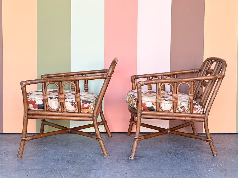 Pair of Ficks Reed Rattan Lounge Chairs