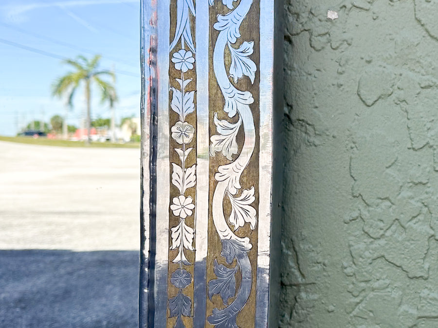 Pressed Metal and Wood Inlay Mirror