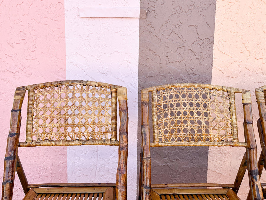 Set of Four Bamboo and Cane Folding Chairs