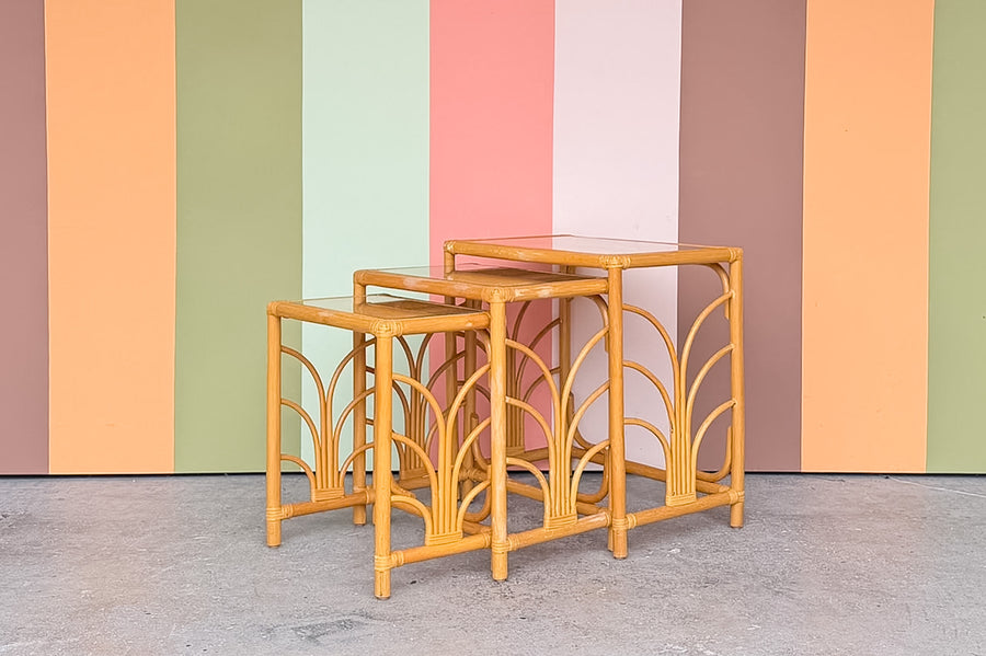 Trio of Rattan Nesting Tables