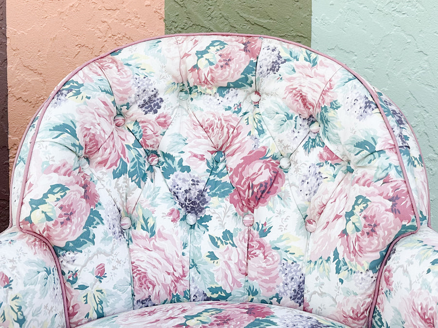 Pair of Cute Floral Upholstered Swivel Chairs