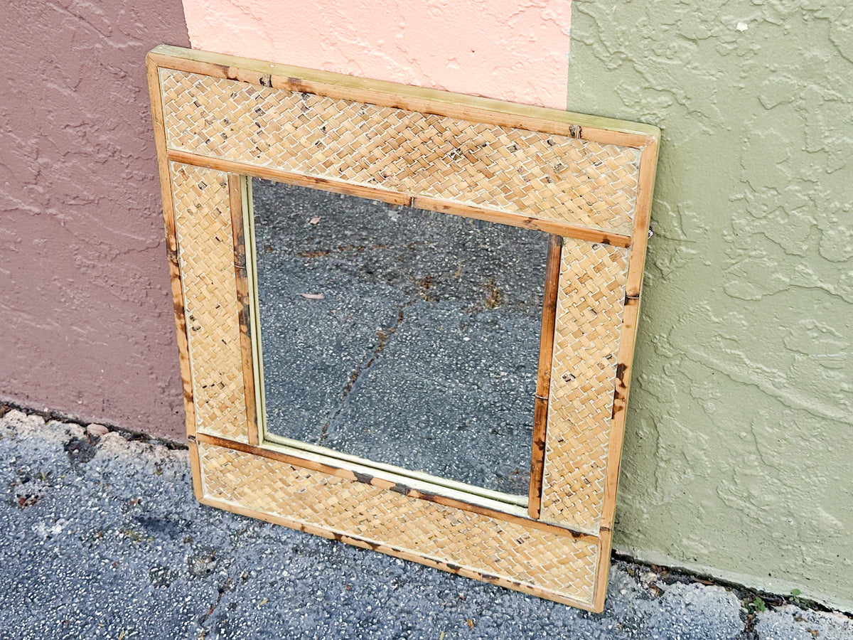 Petite Island Style Woven Bamboo Mirror