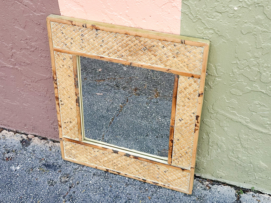 Petite Island Style Woven Bamboo Mirror