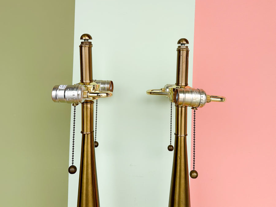 Pair of Glam Brass and Crystal Base Lamps