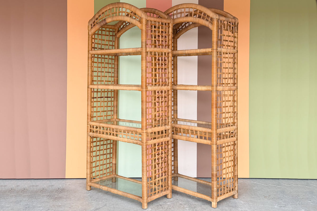 Pair of Rattan Wrapped Etageres
