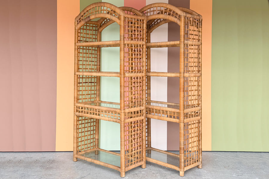 Pair of Rattan Wrapped Etageres