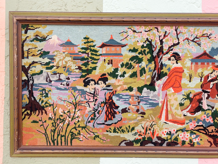 Colorful Pagoda Scene Needlepoint