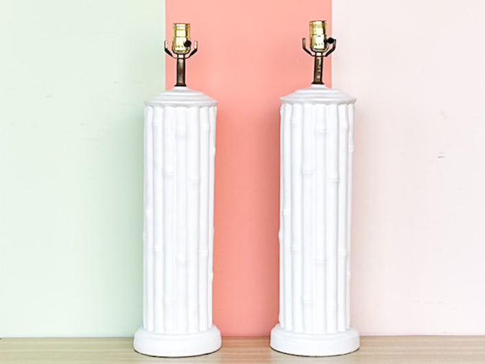 Pair of Faux Bamboo Column Lamps