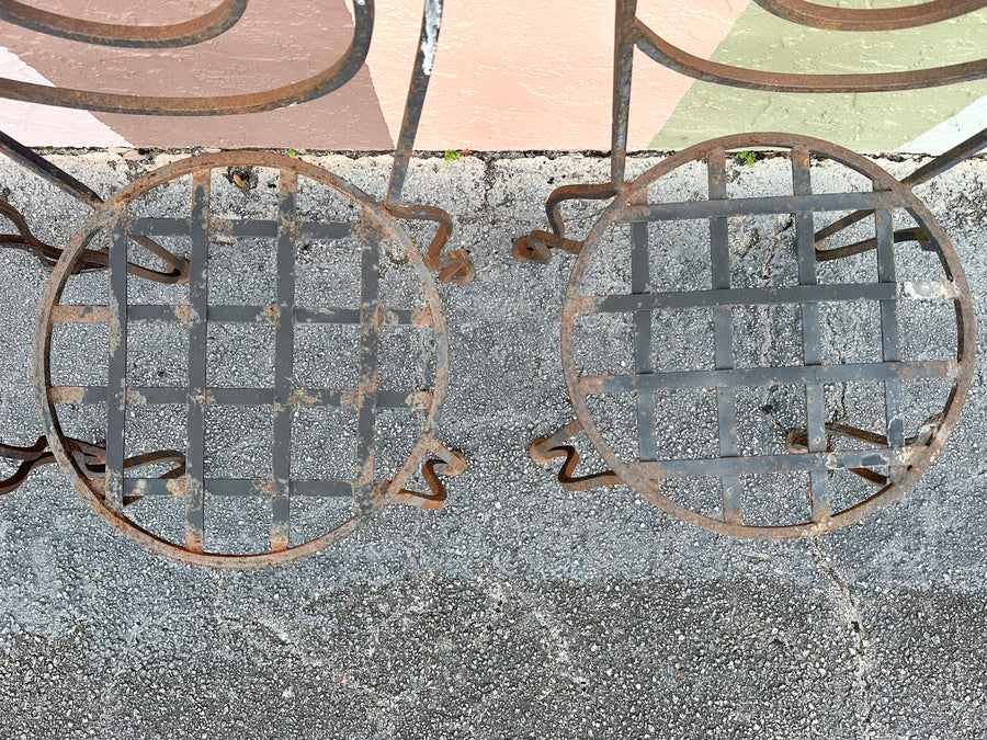 Set of Four Whimsical Circle Back Wrought Iron Chairs