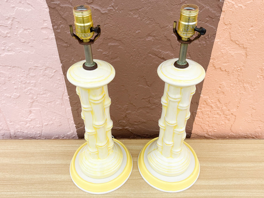 Cute Yellow Faux Bamboo Ceramic Lamps