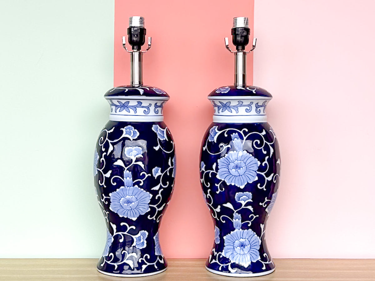 Pair of Blue and White Floral Lamps