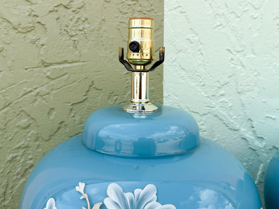 Pair of Robin Egg Blue Floral Icing Lamps