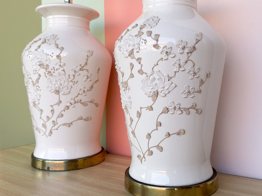 Pair of Neutral Floral Icing Lamps