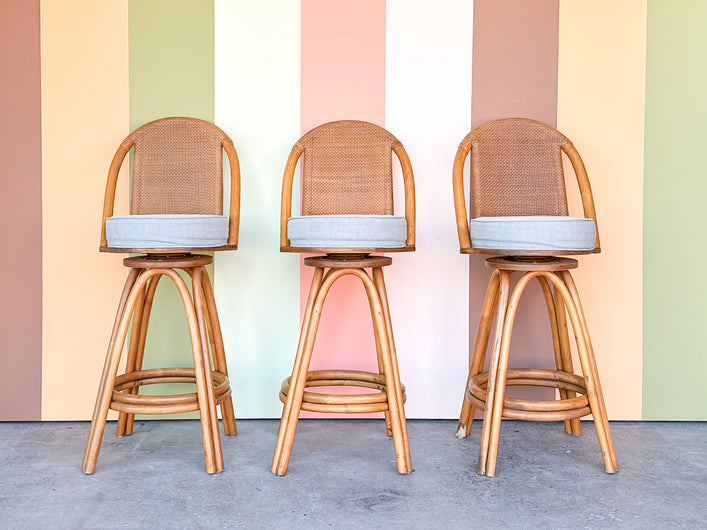 Set of Three Rattan Bar Stools