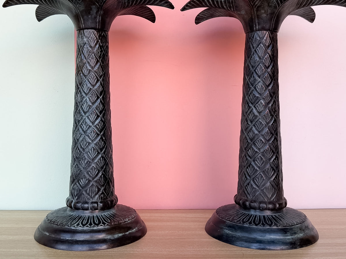 Pair of Large Palm Tree Candlesticks