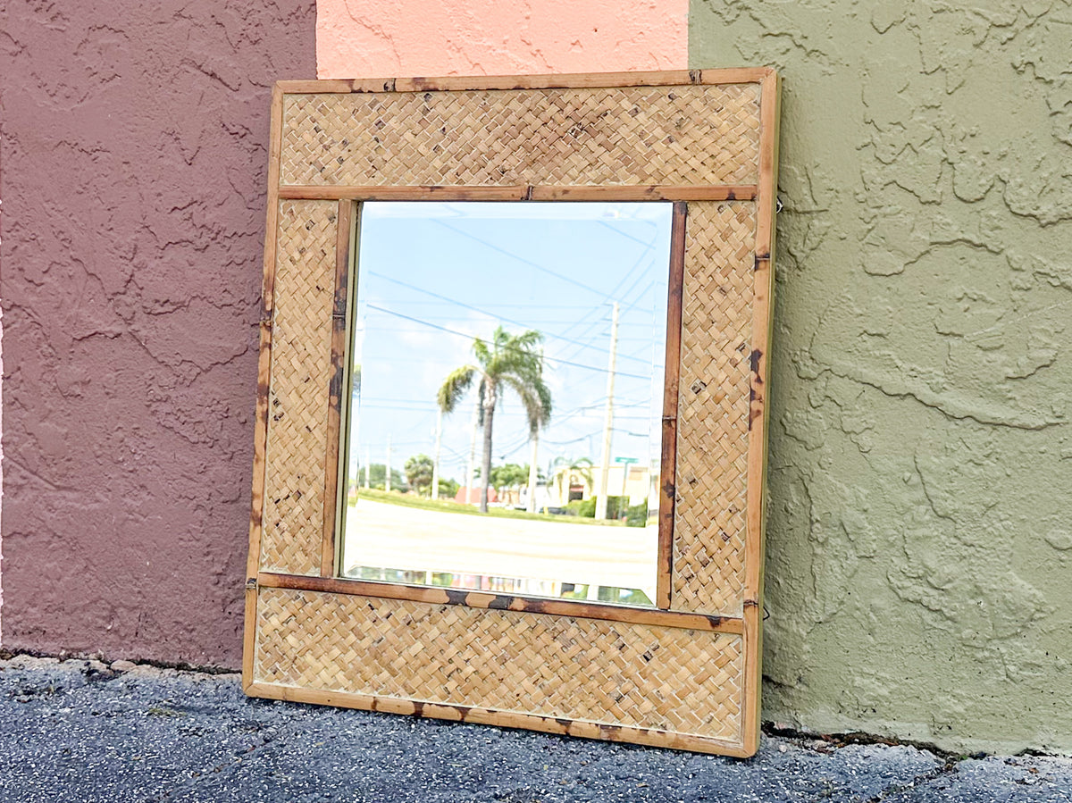 Petite Island Style Woven Bamboo Mirror