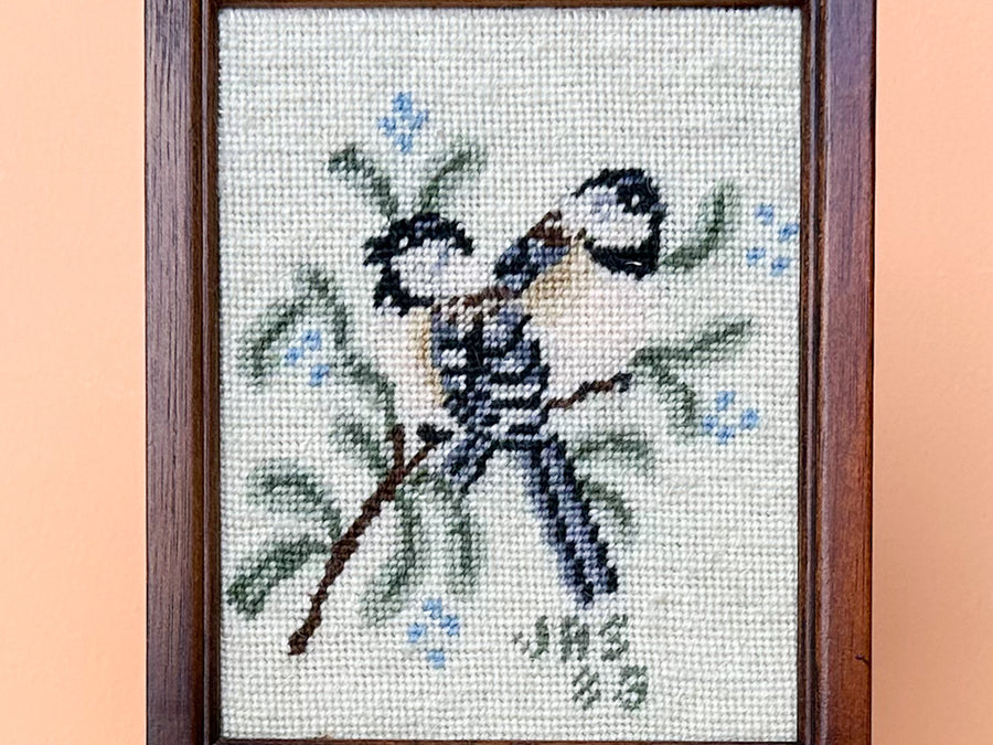 Blue Bird Needlepoint Art on Stand
