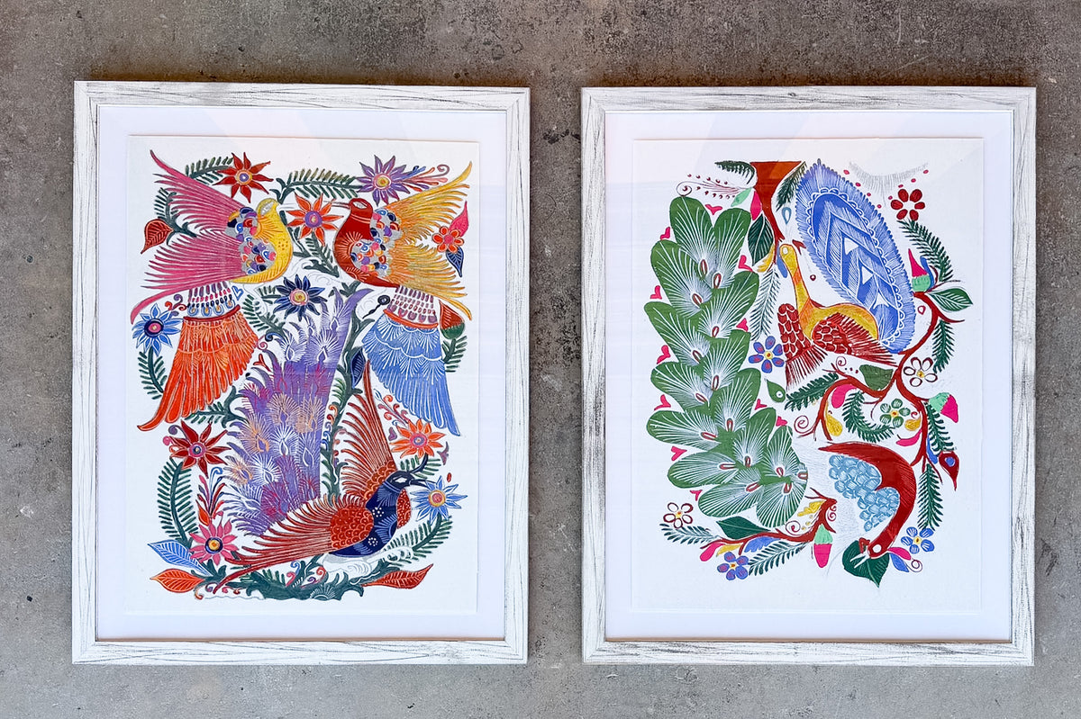 Pair of Colorful Bird Framed Art
