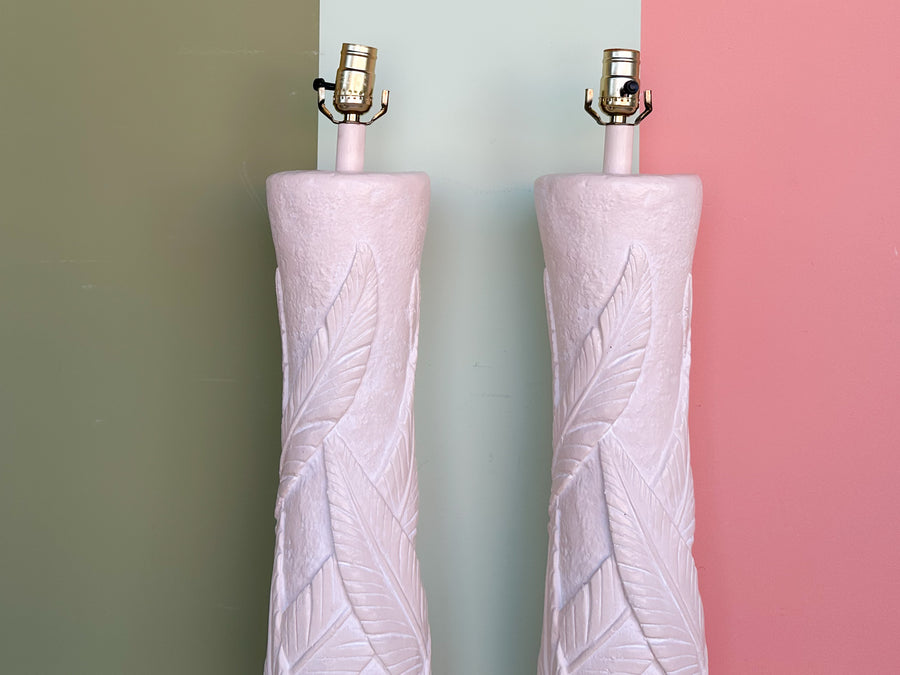 Pair of Plaster Palm Leaf Lamps