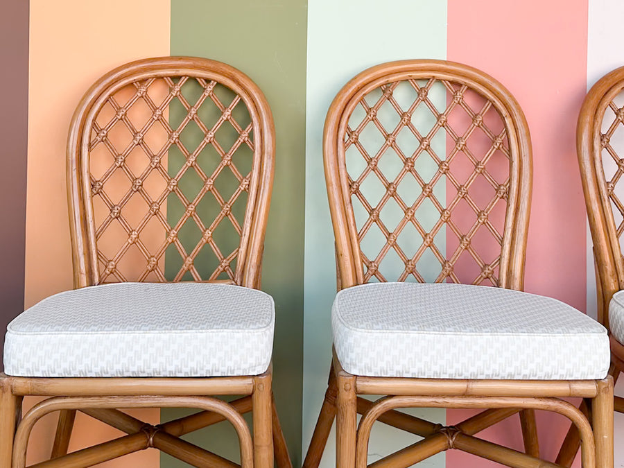 Set of Four Rattan Lattice Dining Chairs