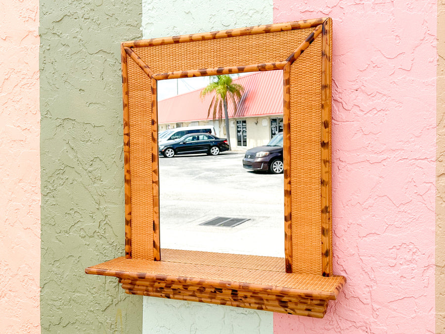 Tortoiseshell Bamboo Mirror with Shelf