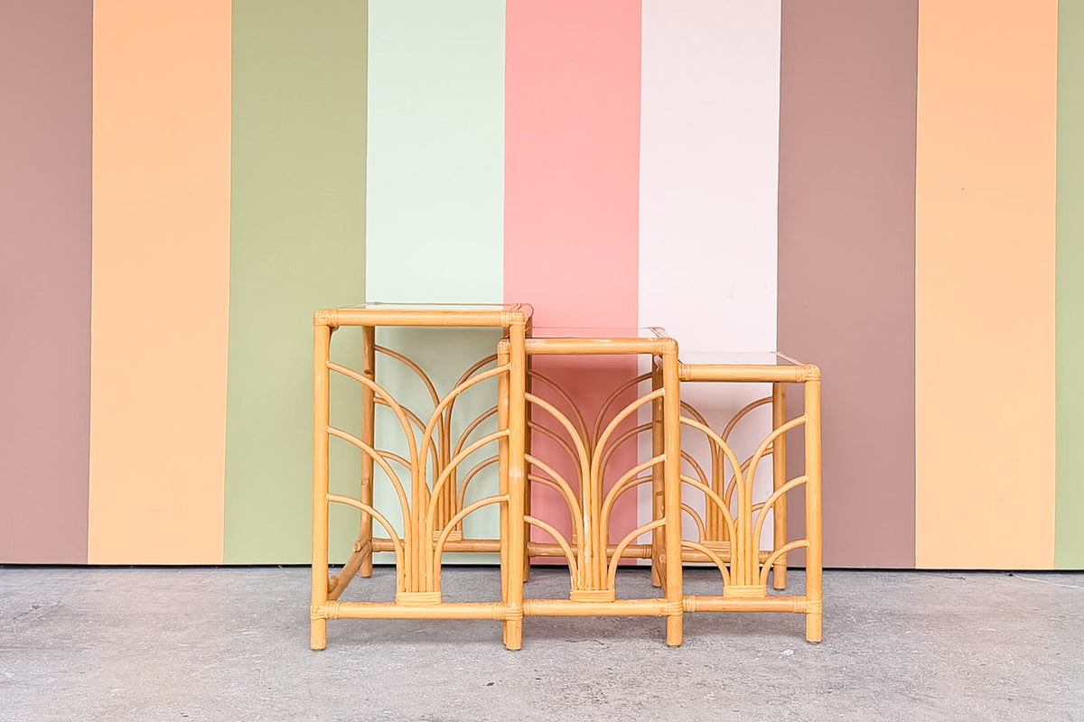 Trio of Rattan Nesting Tables