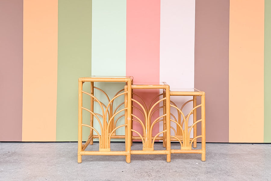 Trio of Rattan Nesting Tables