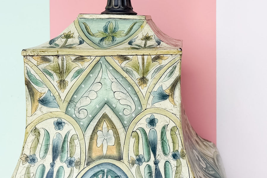 Large Hand Painted Metal Lamp
