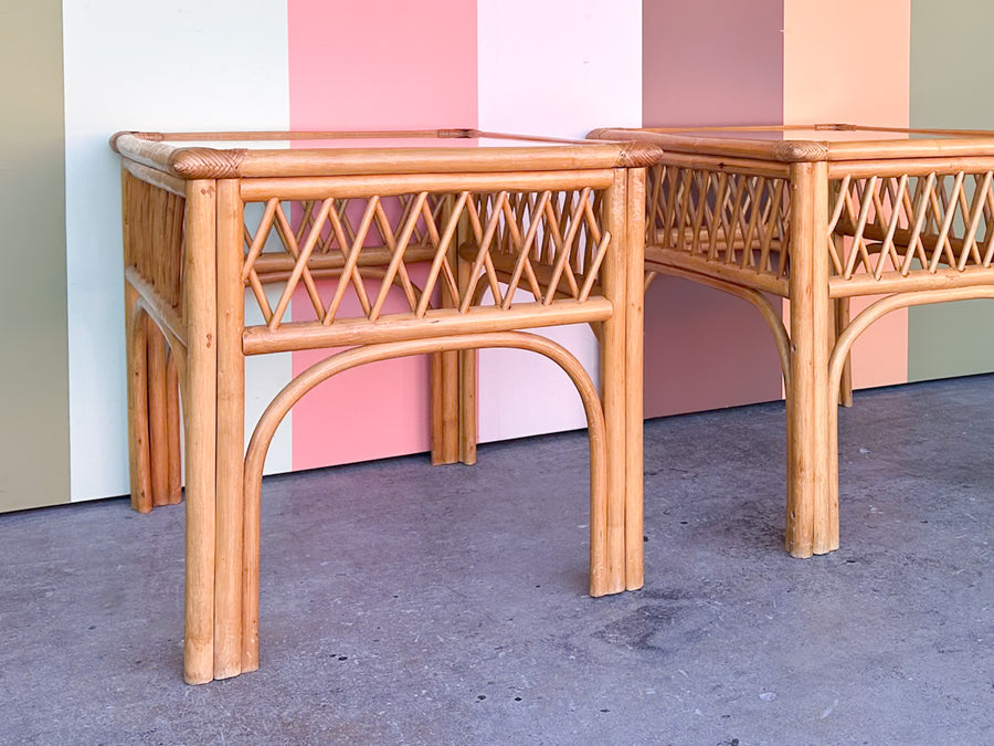Pair of Kips Bay Show House Rattan Side Tables