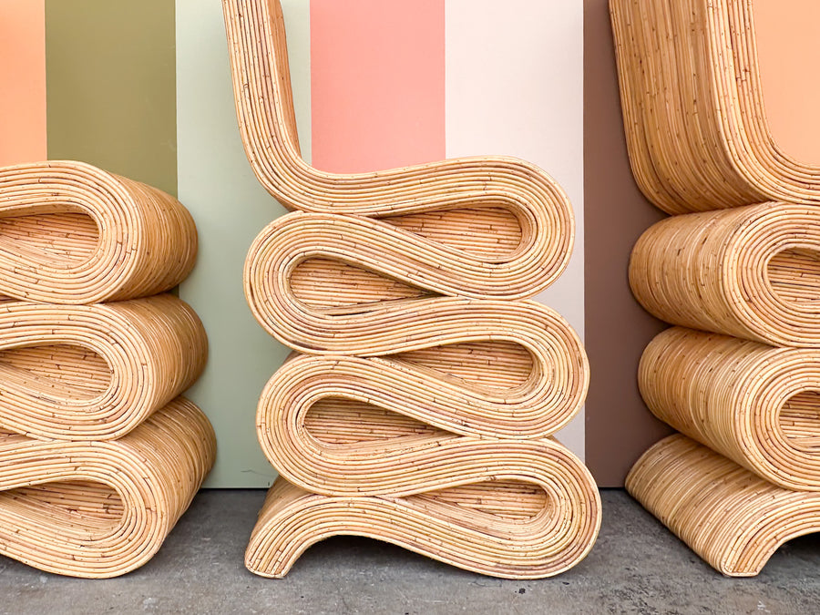 Set of Three Natural Rattan Snake Bar Stools