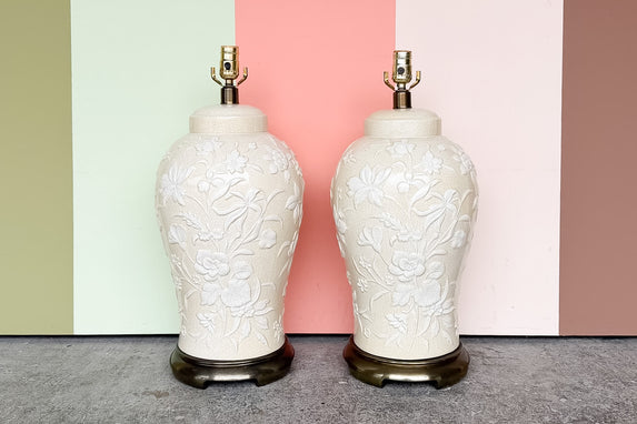 Pair of Paul Harson Floral Crackle Lamps