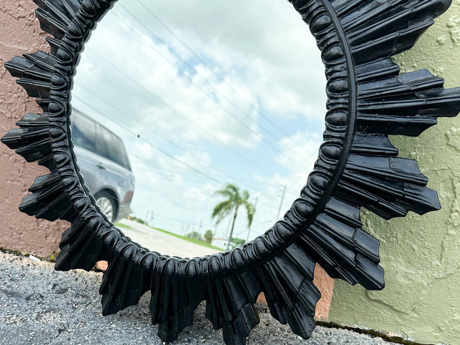 Petite Black Regency Style Sunburst Mirror