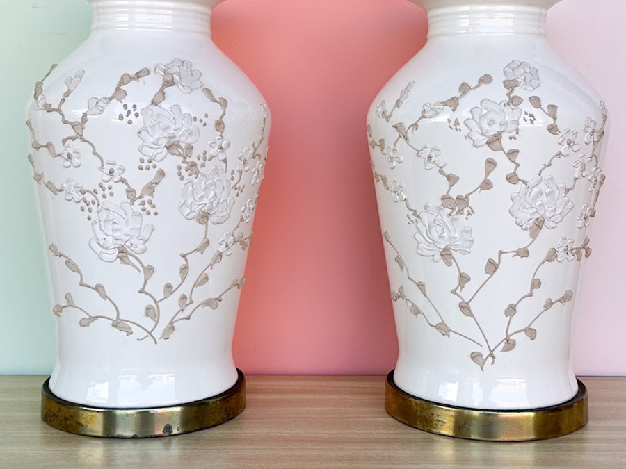Pair of Neutral Floral Icing Lamps