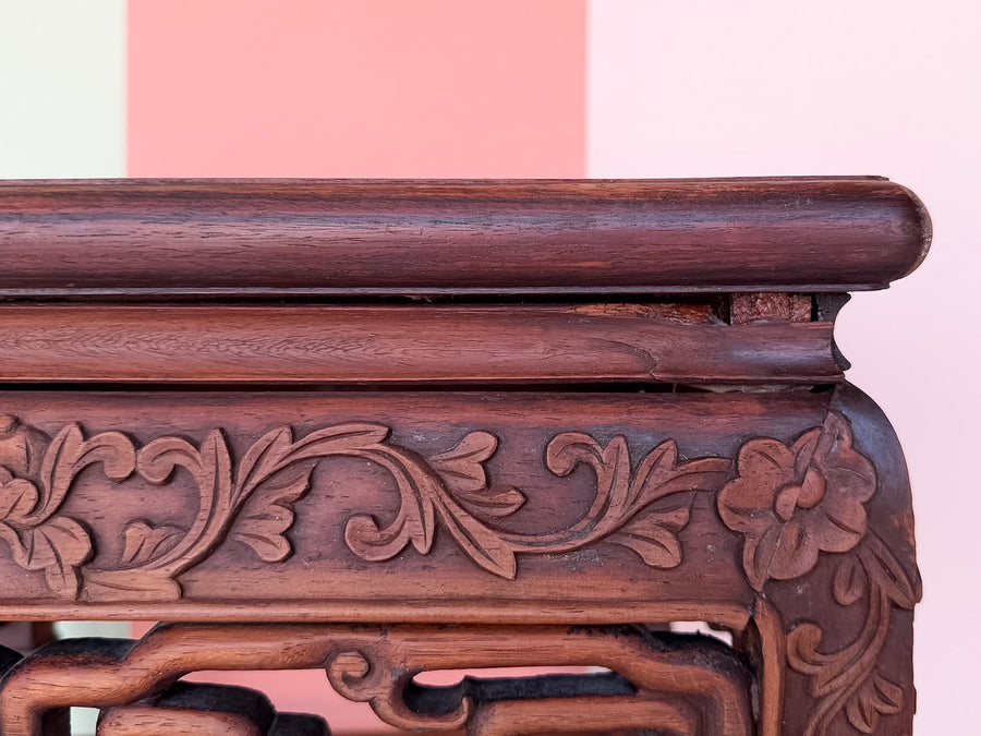 Chinoiserie Carved Rosewood and Marble Side Table