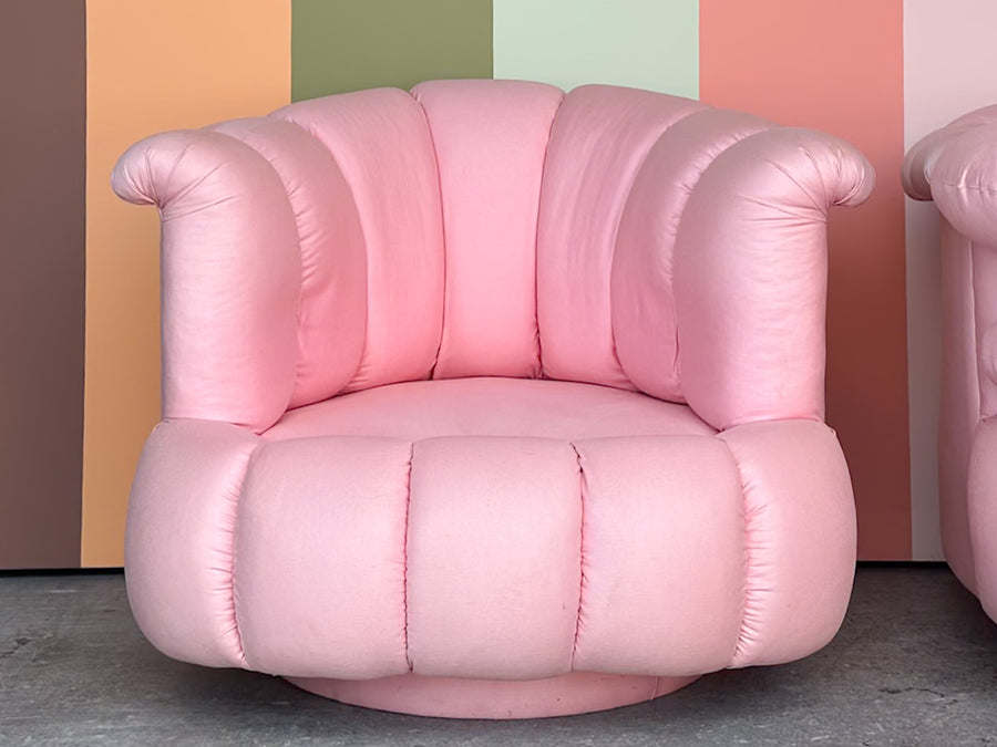 Pair of Pink Chic Upholstered Swivel Chairs