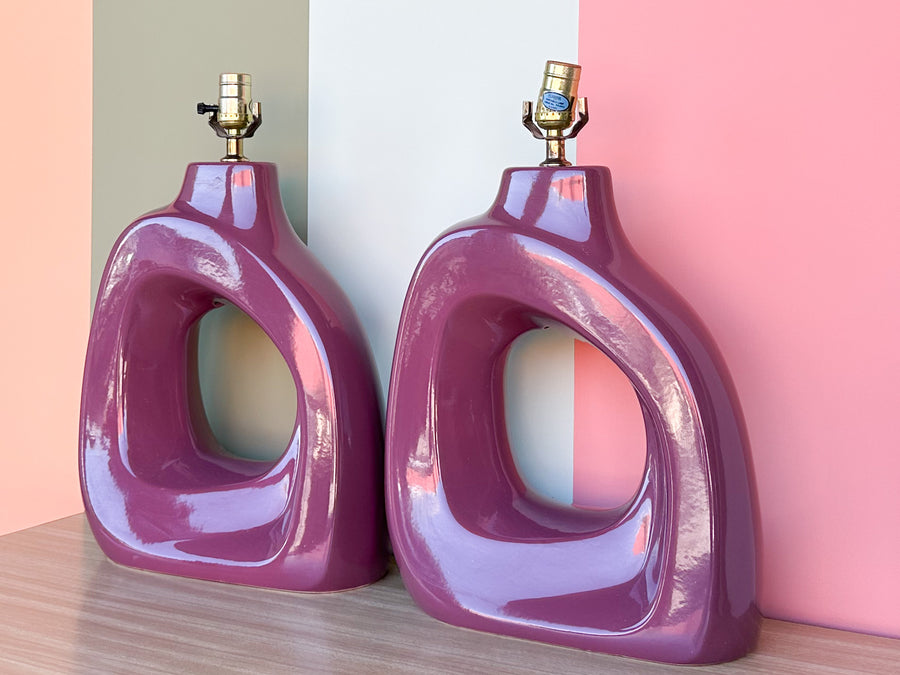 Pair of Plum Sculptural Ceramic Lamps
