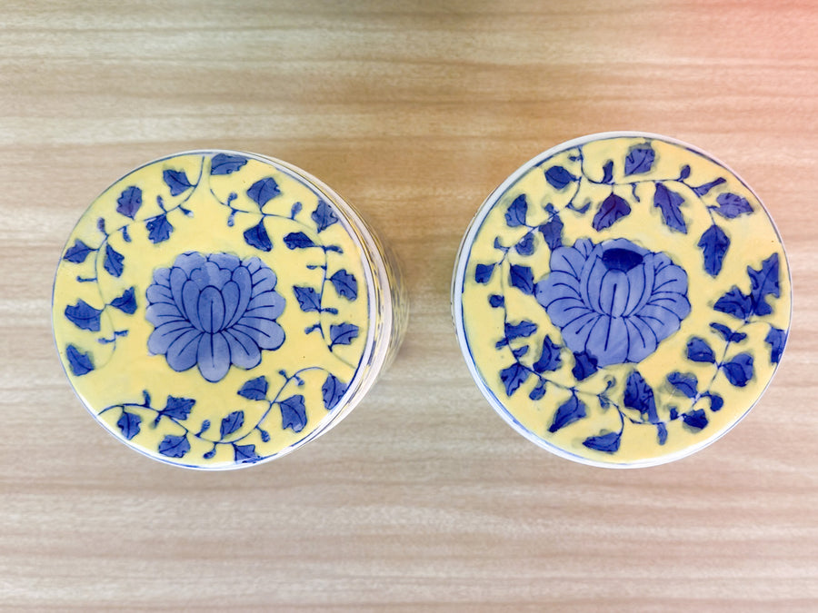 Pair of Yellow and Blue Chinoiserie Jars