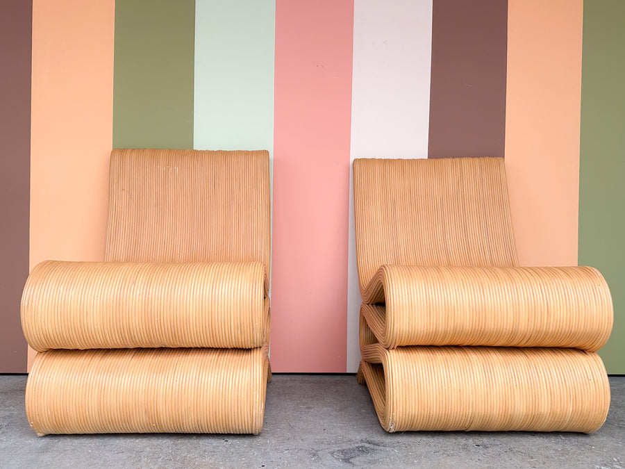 Pair of Coral Rattan Snake Chairs