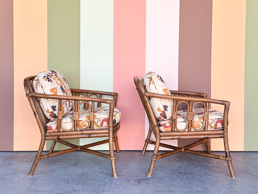 Pair of Ficks Reed Rattan Lounge Chairs