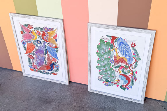 Pair of Colorful Bird Framed Art