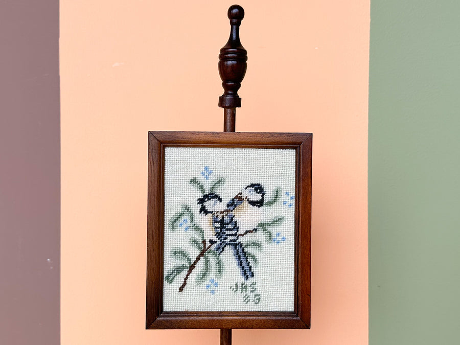 Blue Bird Needlepoint Art on Stand