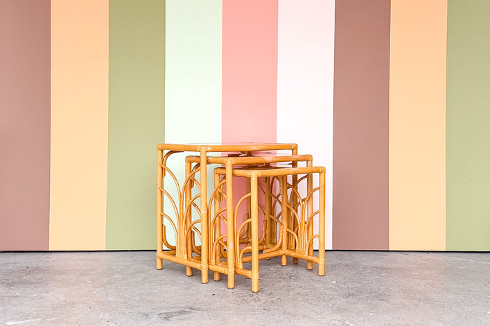 Trio of Rattan Nesting Tables