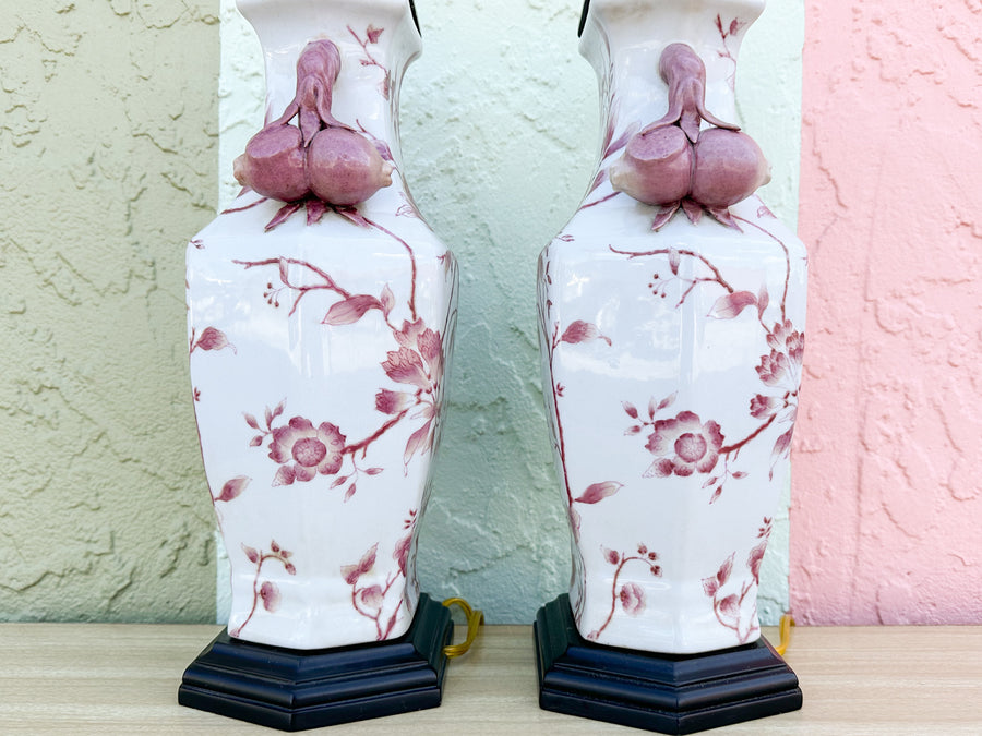 Pair of Pink Chinoiserie Lamps