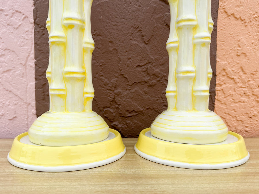 Cute Yellow Faux Bamboo Ceramic Lamps
