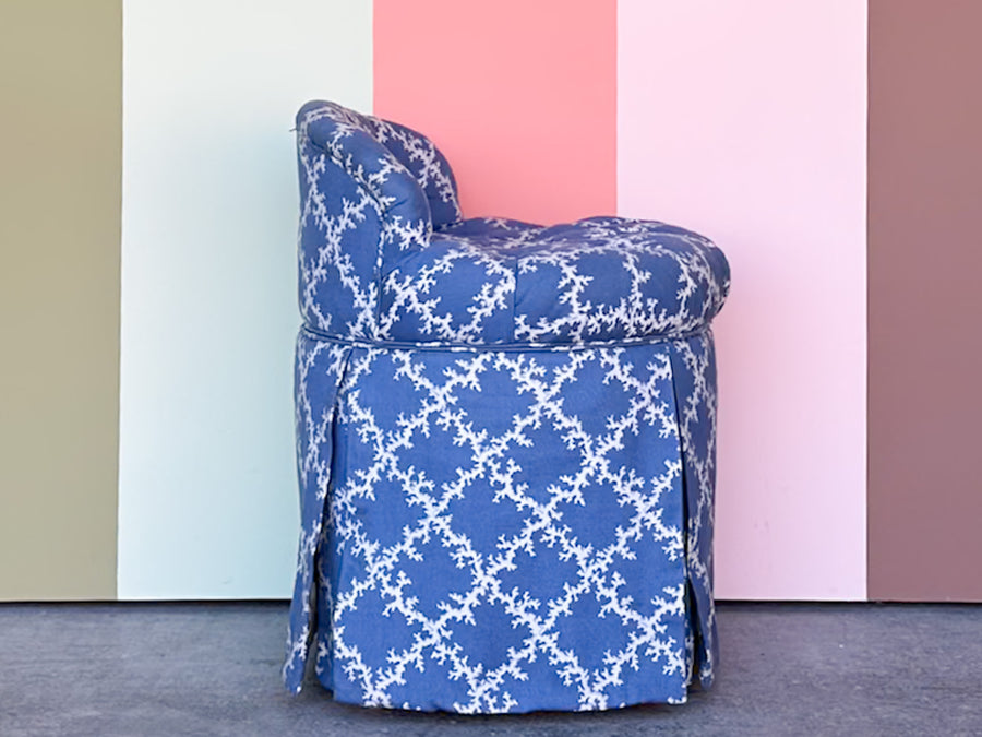 Sweet Blue and White Upholstered Vanity Chair
