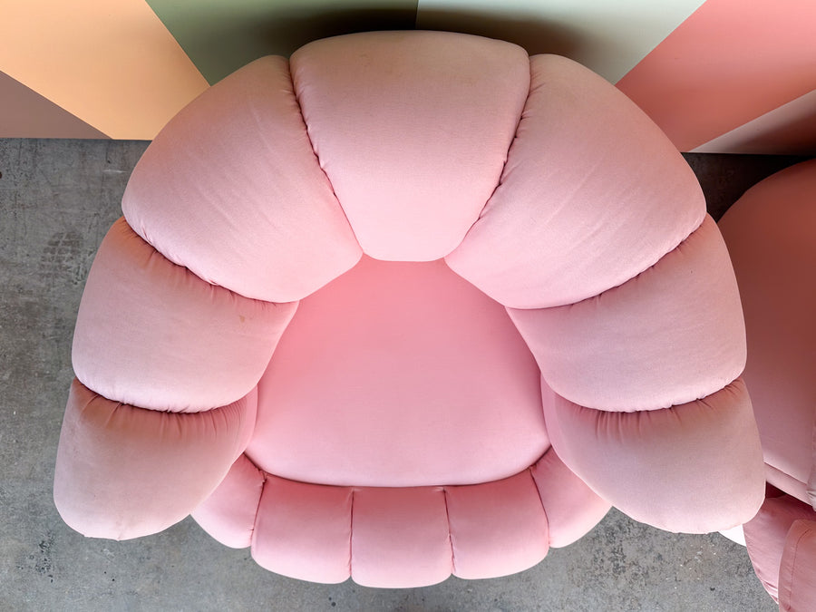 Pair of Pink Chic Upholstered Swivel Chairs