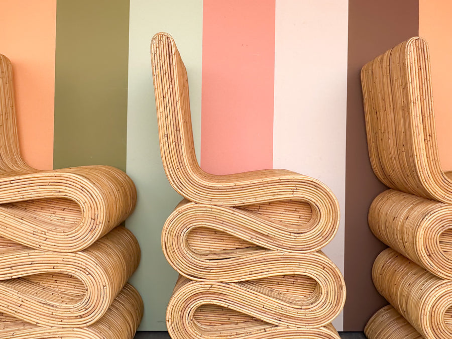 Set of Three Natural Rattan Snake Bar Stools