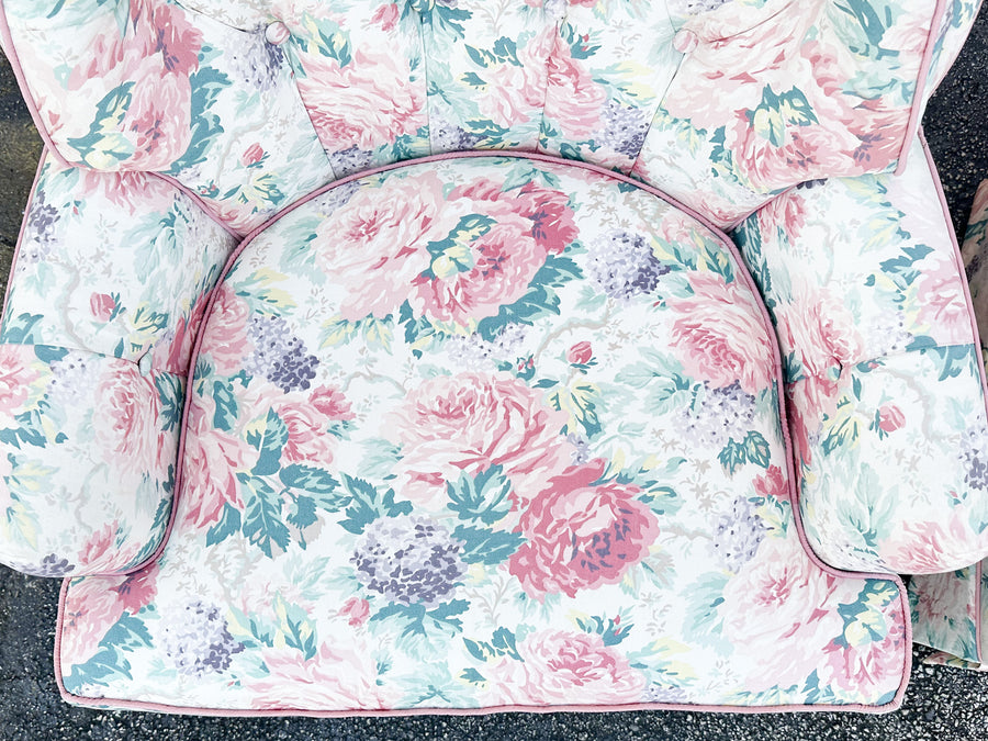 Pair of Cute Floral Upholstered Swivel Chairs