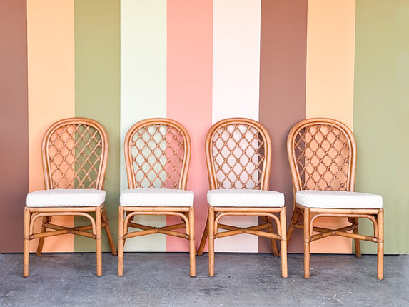 Set of Four Rattan Lattice Dining Chairs