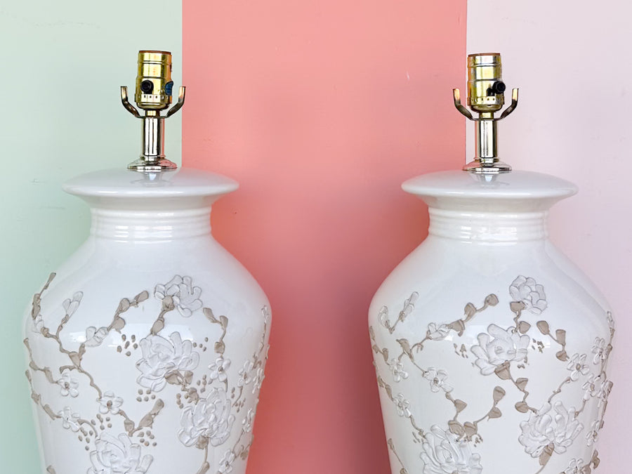 Pair of Neutral Floral Icing Lamps